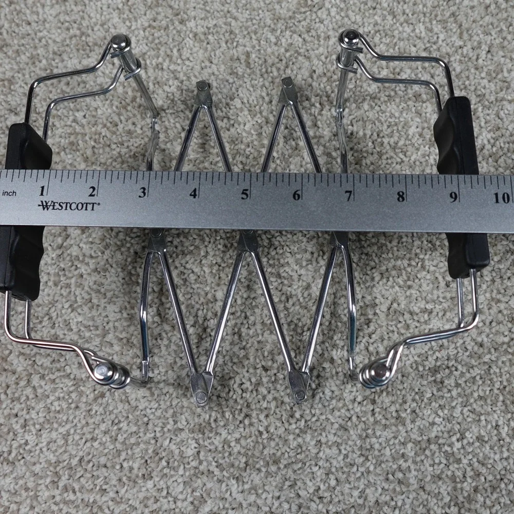 Expandable Chrome Accordion Trivet Silver Metal‎ Pot Holder with Black Handles